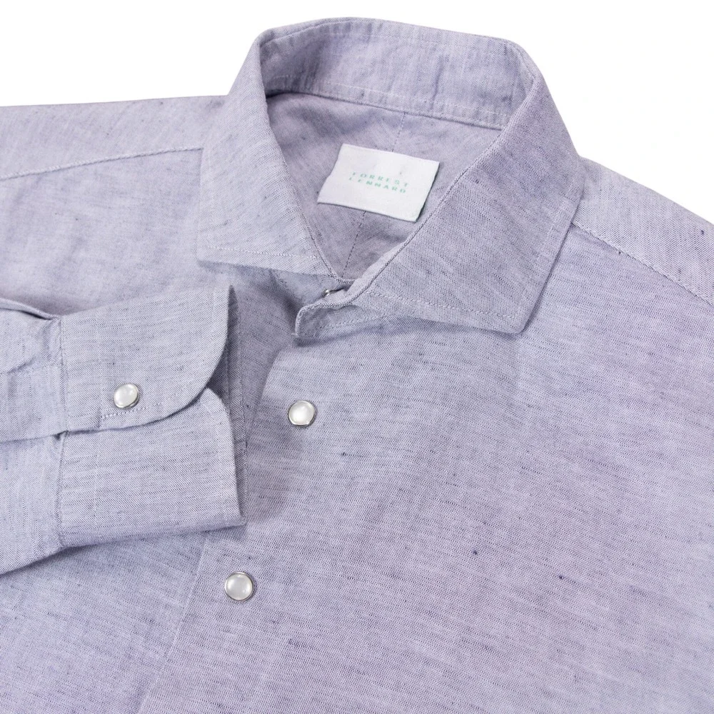 Forrest Lennard‎ Mens Large Gray Linen Blend Pearl Snap Cutaway Collar Shirt